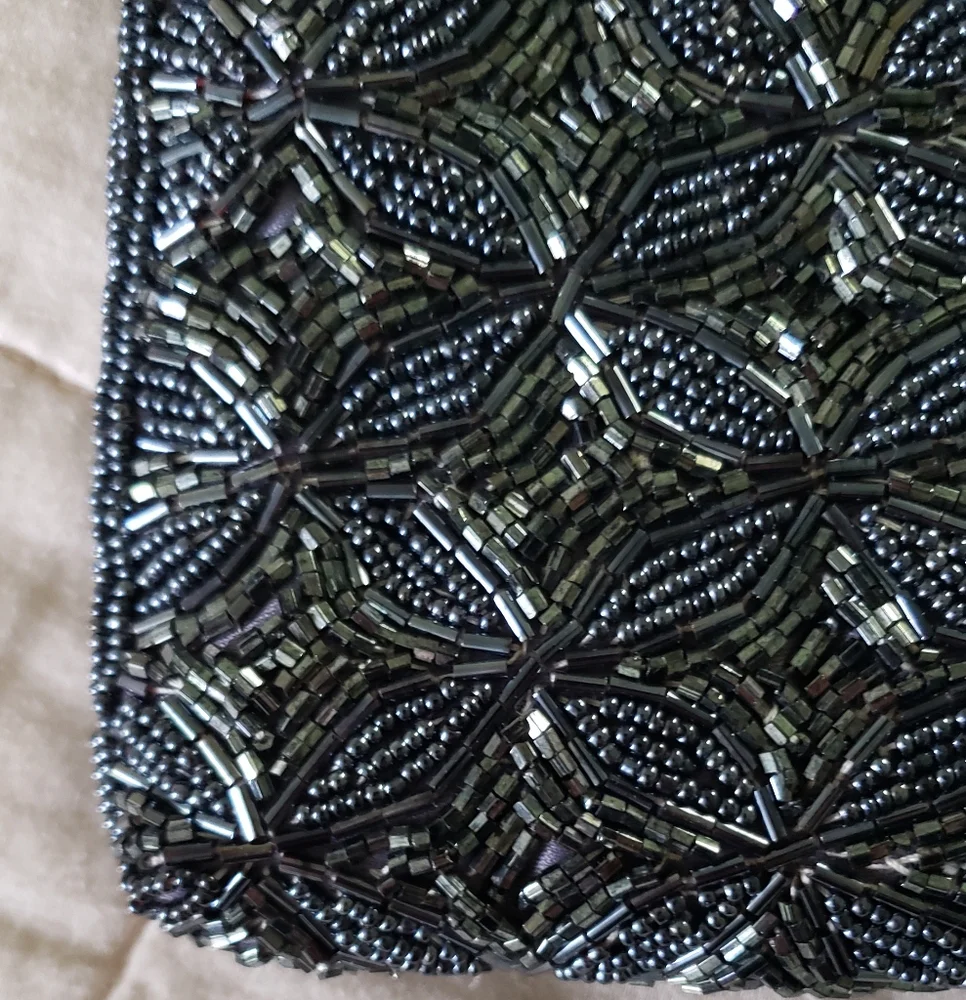 Bechamel Beaded Clutch Evening Bag Purse Embellished Black Gray Like-New